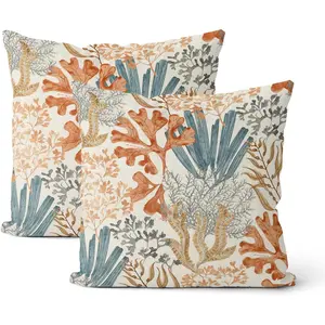 Coastal Throw Pillow Covers 20x20 Inch 2 count  Coral Tropical Summer Outdoor Decor Pillow Covers Nautical  Beach Farmhouse Decorative Pillowcase Linen Cushion Cover for Couch Sofa
