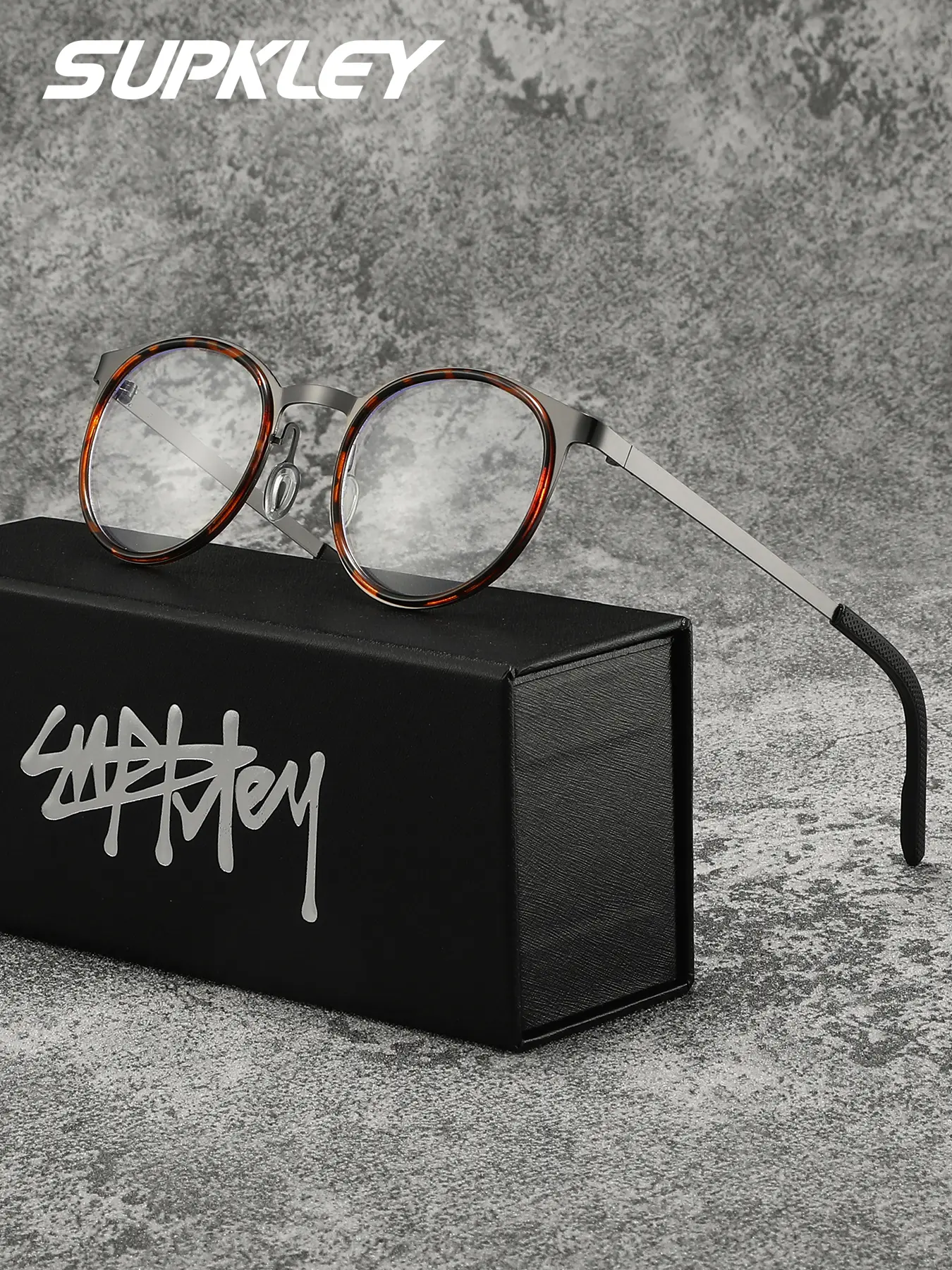 SUPKLEY Casual College Style Men's Colorless Glasses, Stainless Steel Frame, Round PC Inner Circle, Fashion Accessory Gift Choice