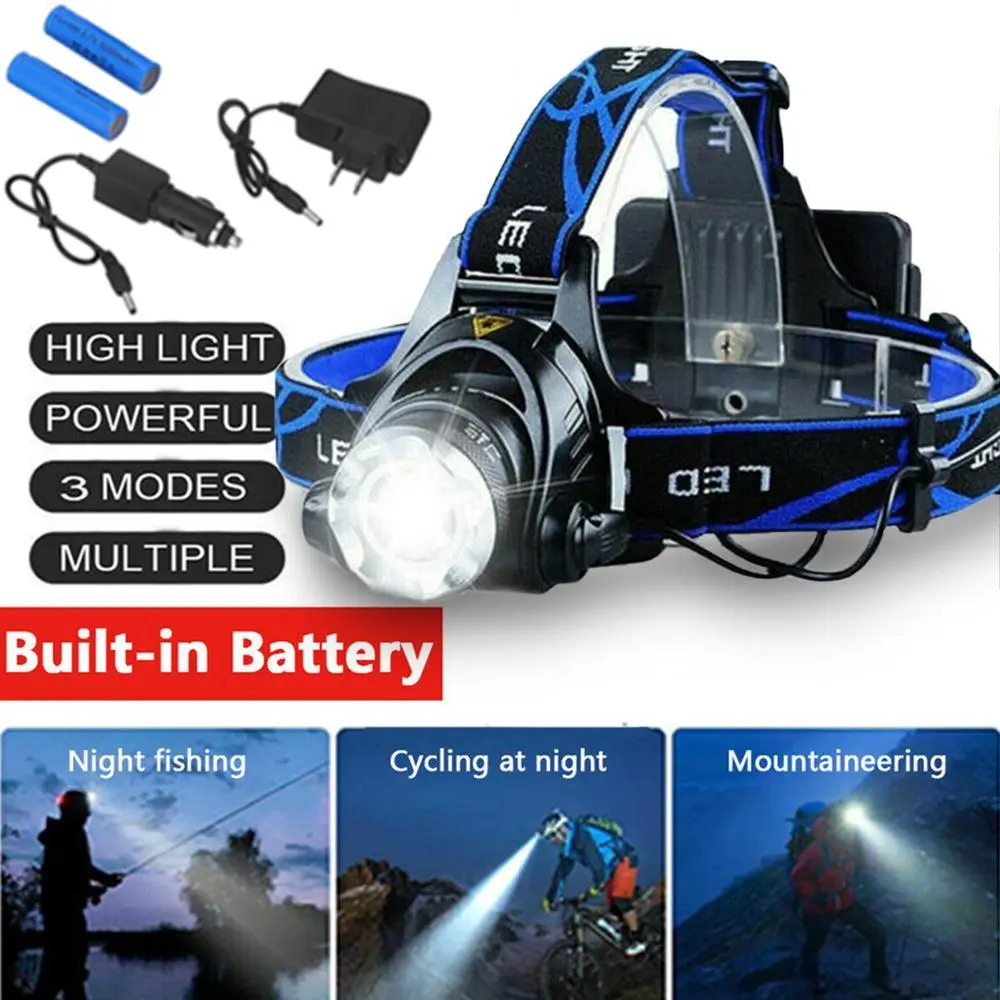 Rechargeable LED Headlamp Flashlight - 1200 Lumen Powerful, Ultra-Light, Waterproof Motion Sensor, Multiple Lighting Modes, Long-Lasting Batteries, Headband, Car Charger for Outdoor Camping, Mountaineering, Outdoor Gadgets Use
