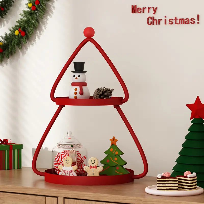 Christmas tree side table, home balcony, indoor living room, double-layer flower stand, storage, iron stand, Christmas decoration, Holiday