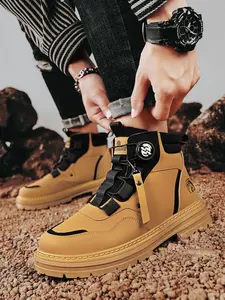 1 Pair Men's Rotating Buckle Hiking & Motorcycle Boots | Quick Rotating Buckle Design, Anti-slip Wear-resistant Outsole, Elevator & Minimalist Style | For Durable Outdoor Hiking, Wilderness Exploration & Outdoor Wear