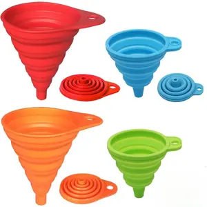 Kitchen Funnel Set 4 Pack, Small and Large, Kitchen Gadgets Accessories Foldable Silicone Collapsible Funnels for Filling Water Bottle Liquid Transfer Food Grade