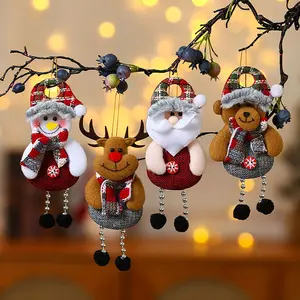1/4 Piece Christmas Holiday Decorations Beaded Linen Tree Ornaments, Santa Snowman Pendants, Fabric Hanging Charms, Party Decoration Gifts