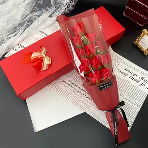 Artificial Rose Bouquet Gift Box, 1 Count Faux Flower Bouquet with/without 3 Counts Crystal, Decoration Flowers for Wedding, Party, Anniversary, Birthday, Birthday Gift, Decorative Flowers