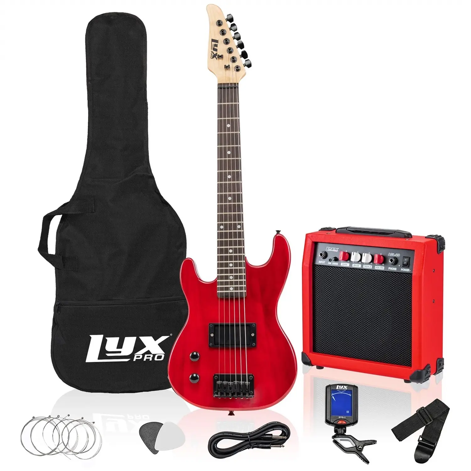 LyxPro 30 Left-Hand Electric Guitar Kit for Kids, Including Amplifier, Protective Case, Red Color