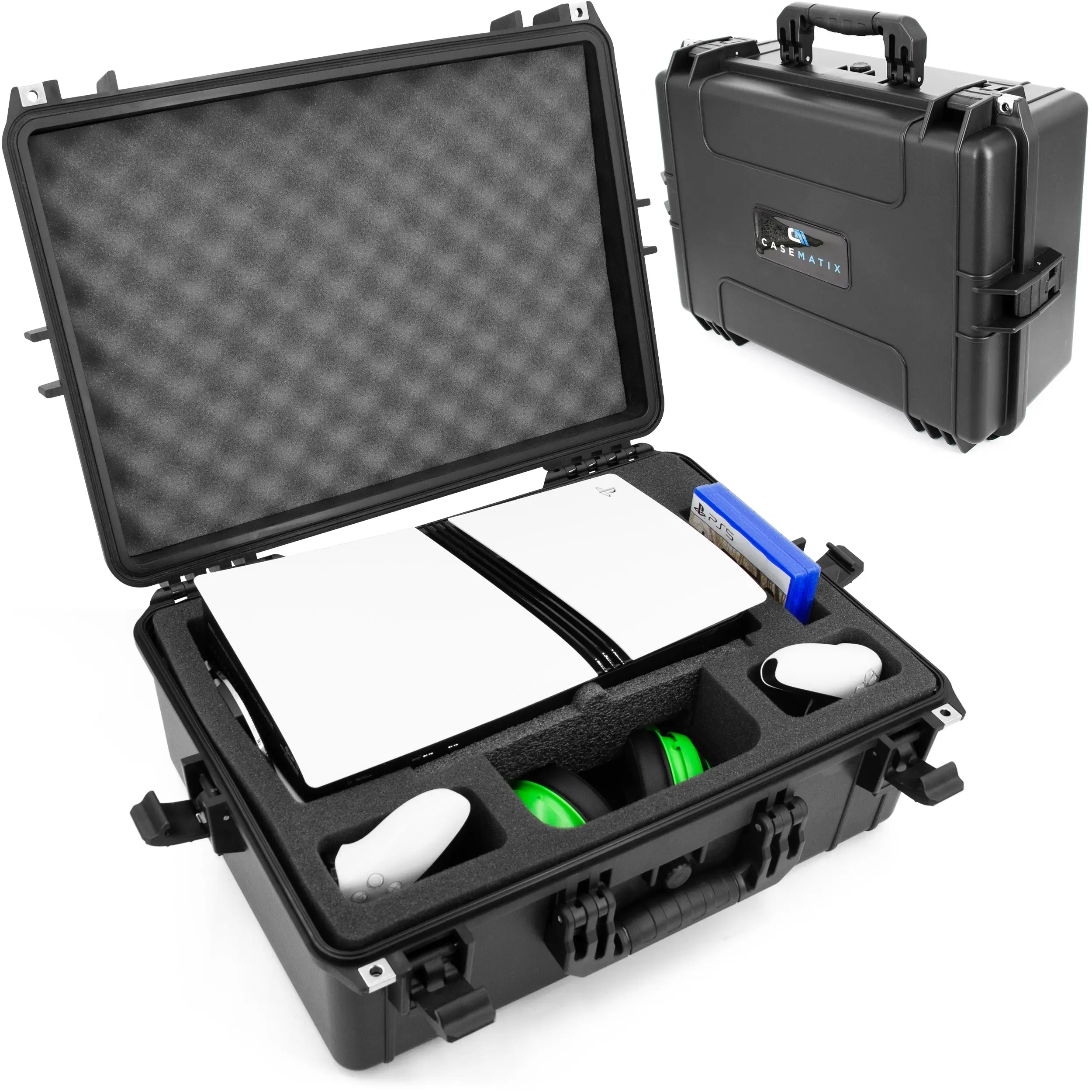 CASEMATIX Travel Case Compatible With PlayStation 5 Pro & PS5 Pro Disc Drive - Hard Shell Waterproof Case with Custom Foam