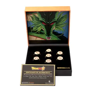 Dragon Ball Super Gold Plated Base Metal Star Adjustable Signet Ring Set with Enamel Artwork