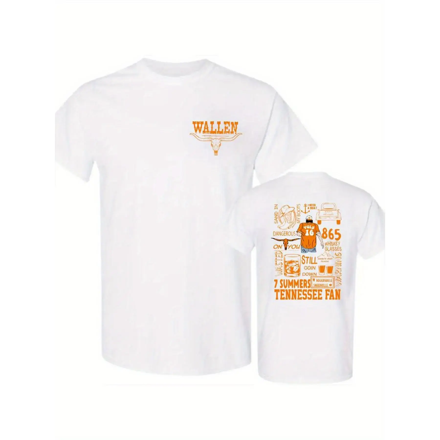 Wallen Tennessee Short-Sleeve Sports Top - Soft Durable Cotton, Bold Bull Skull, Vibrant Graphic, 7 Summers Southern Roots, Breathable Casual Simple Day Wear for Country Music Fans