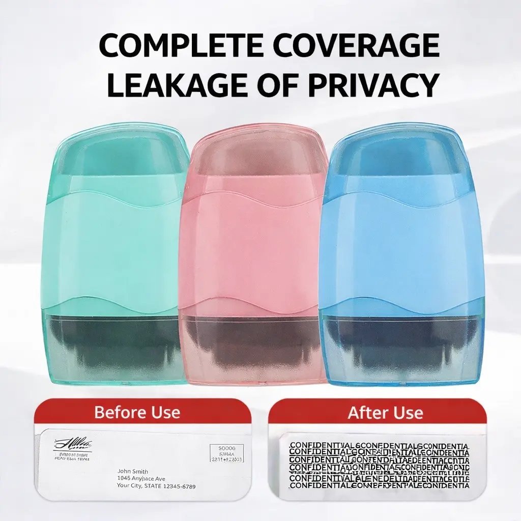 Double-Head Privacy Protection Roller Stamp with Hidden Blade Letter Opener, Compact Plastic Office Stamp with Protective Cap for Adults, Home & Office Confidential Data Cover, Concealed Blade