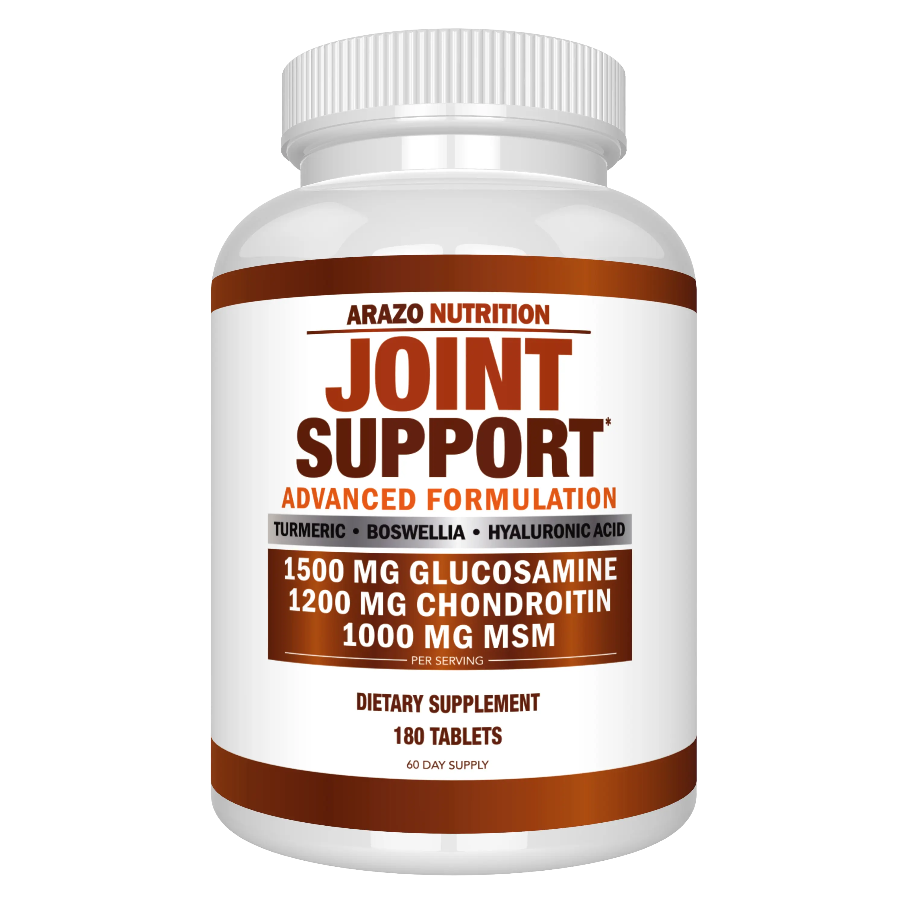 Arazo Nutrition Glucosamine Chondroitin Turmeric Msm Boswellia - Joint Support Supplement for Relief 180 Tablets for Bones, Back, Knees, Hands (180 Tablets)