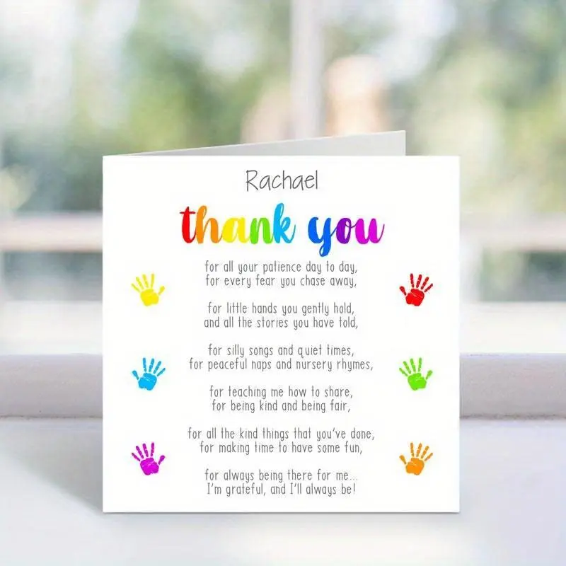 Personalised Thank You Card, 1 Count End Of Year Teacher Greeting Card, Teaching Assistant Child Minder Gift