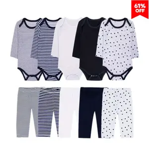 JY.COZY FOR BABY Four Seasons Baby Layette Sets 10 Pack Unisex Infant Boys Girls Pants and Long Sleeve Bodysuits for 0-12 Months in Stripes & Polka Dots Newborn Baby Girl Clothes