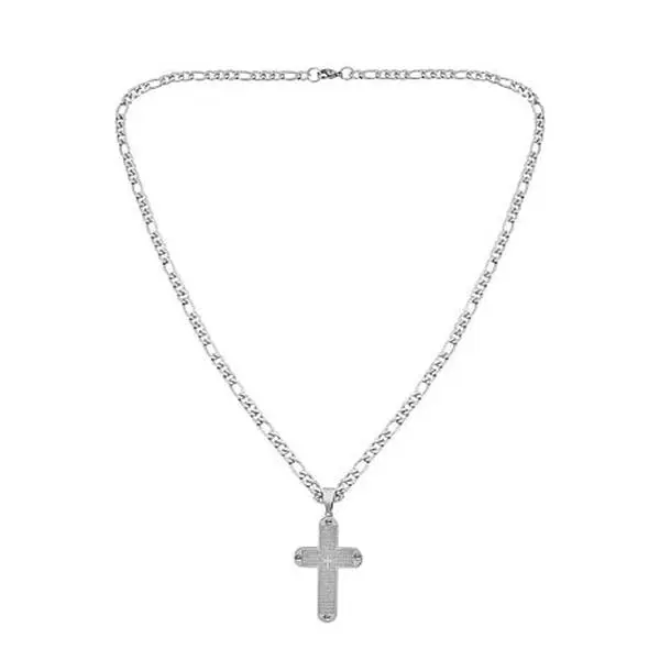 Stately Steel Men's Stainless Steel Lord's Prayer Cross Pendant with Chain