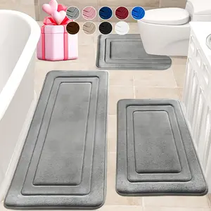 Memory Foam Bathroom Mats 3pcs Comfortable U-Shaped Toilet Cutout Thick Absorbent Soft Non-Slip Carpet Ideal for Bathroom Shower Room Mats Outdoor Entrance