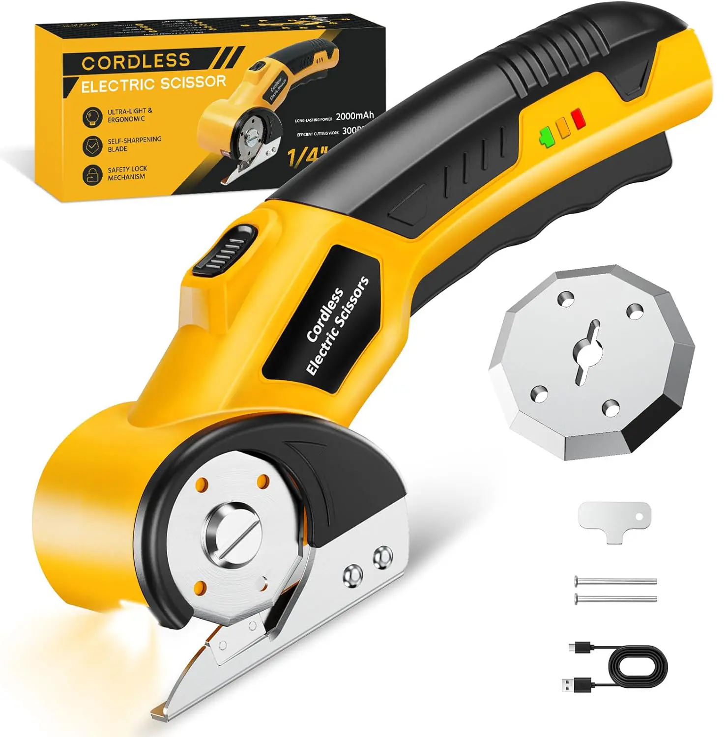 Cordless Electric Scissors with Metal Blades - USB-Rechargeable Lithium Ion Batteries, Long Runtime, Lightweight Garden Shears Pruning Tool, Easy-Handling Clothes Cutter for Versatile Materials, Birthday Gift Idea
