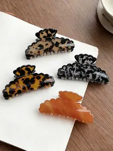 Vintage Elegant Acetate Leopard Print Wave Edge Hair Clip, Tortoiseshell Spot Hair Claw, Back Head Disk Shark Clasp Hair Accessory