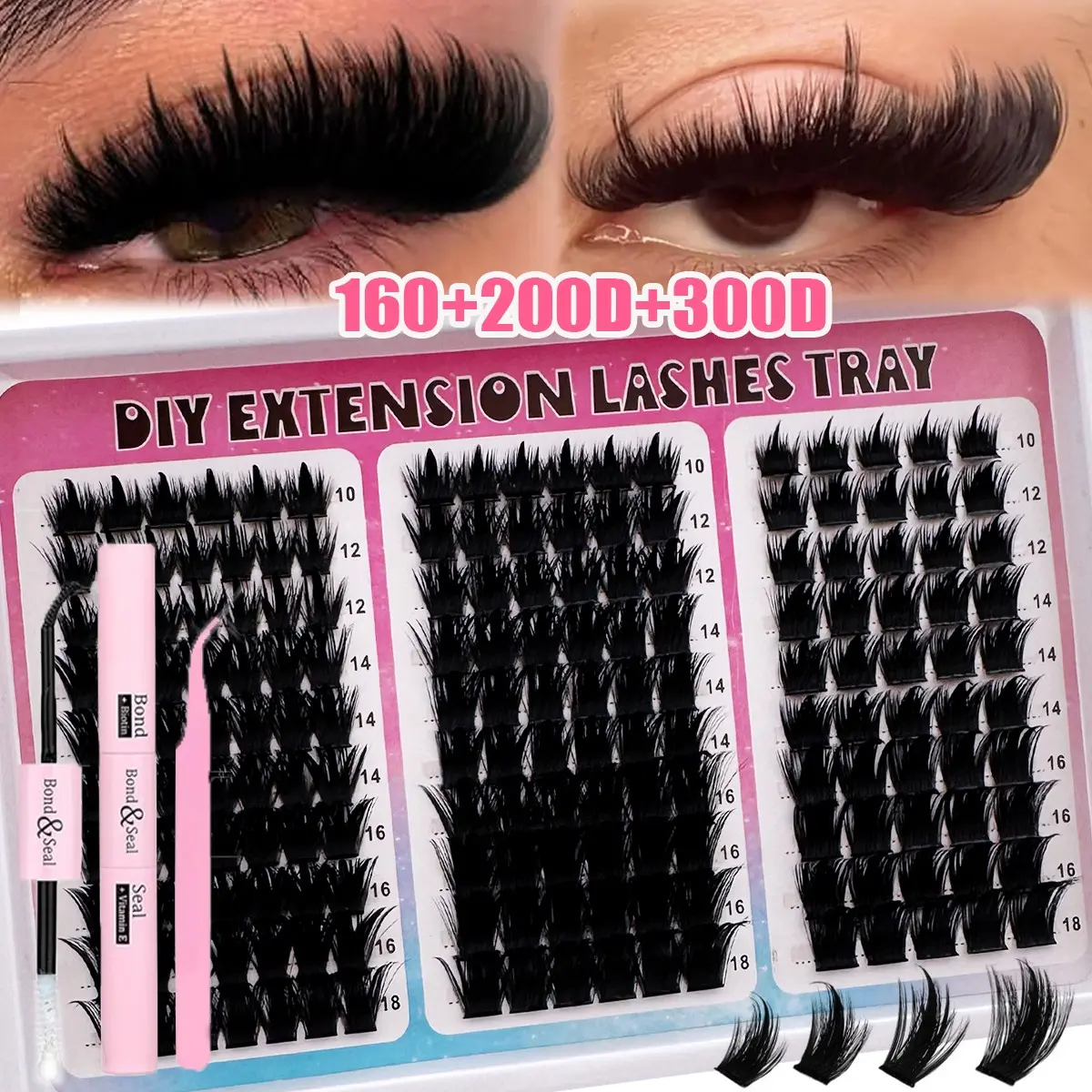 300D+200D+160D/60D+100D+60D Eyelash Extensions 180pcs/260pcs Spiky Individuals Lashes, Spiky Lash Clusters, Diy Dramatic Lashes, Diy Volume Eyelashes, 10-18mm Wispy, D Curly, Spiky Cluster, Voluminous False Eyelashes, DIY at home