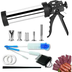 Large Capacity Stainless Steel Jerky  Kits, Sausage Stuffer Machine, Meat , Beef Jerky Maker with 5 Stainless Nozzles 3 Brushes