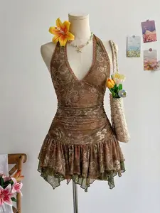 Women's Vintage Colorblock Paisley Print Bodycon Dress, Asymmetrical Hem Mini Dress for Clubwear, Sexy Women's Fashion