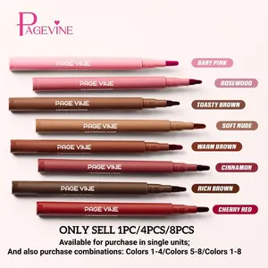 Pagevine Dual-Ended Lip Liner & Gloss Pen, 12 Hour Long Lasting Waterproof, High Pigment with 2 Brush Tips, Available in 8 Colors for Glossy Lip Makeup, Lip Stain Liner