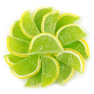 Boston Fruit Slices Lemon-Lime Flavored Sugar Sanded Jelly Fruit Slices Bite Snack Candy Bonbon - Vegan, Gluten-Free, Handmade, Vibrant Cherry Flavor - Chewy, Soft candied fruits food snacks
