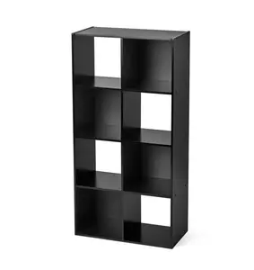 8 Cube Storage Organizer - Black Wood Bookshelf with 8 Cubes for Organizing Books, DVDs, and More