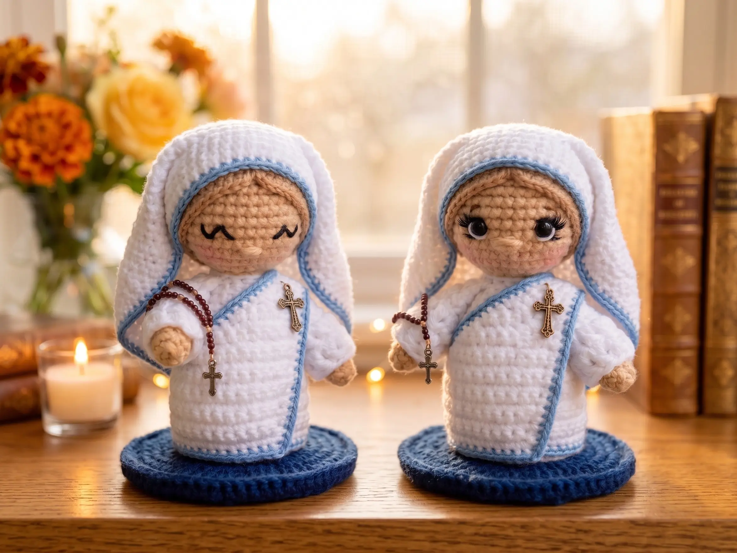 Handmade Mother Teresa Crochet Doll - Miniature Catholic Amigurumi Decor & Baptism Gift