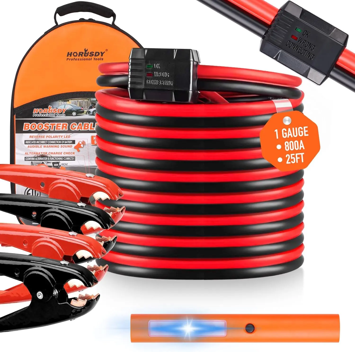 25FT 1-Gauge 800A Heavy Duty Automotive Jumper Cables - ETL Certified Car Tools with Reverse Polarity Protection, Vehicle Battery Booster Cables for Cars, Trucks, Father's Day Gifts