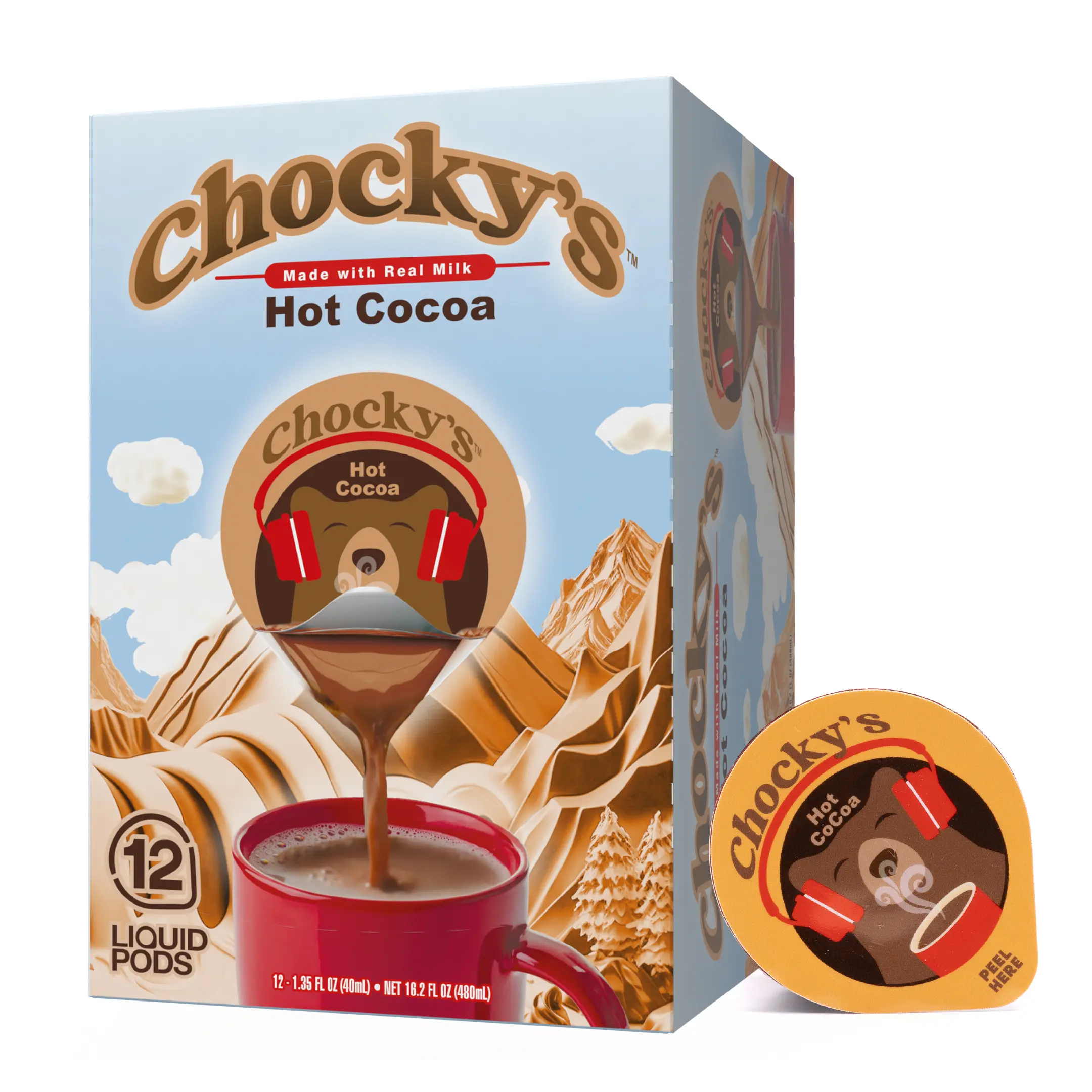 Chocky's Hot Chocolate Concentrate Single Serve Liquid Pods by Java House, Peel and Pour, Hot Chocolate, 12 Count