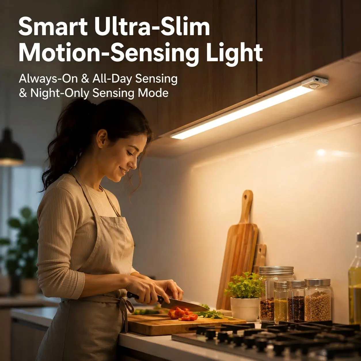 Ultra-Slim Rectangular Rechargeable Magnetic Motion Sensor LED Light - Battery Powered, Auto On/Off, 3 Lighting Modes, Long Battery Life, Adjustable Mini Option for Kitchen Automatic Sensor Under-Cabinet Lights
