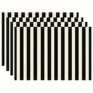 2D flat printing, 2-piece/4-piece/6-piece/8-piece set, black and white vertical stripe theme, modern creative placemat set, linen material easy to clean, suitable for kitchen and restaurant decoration placemats, holiday parties, home decoration