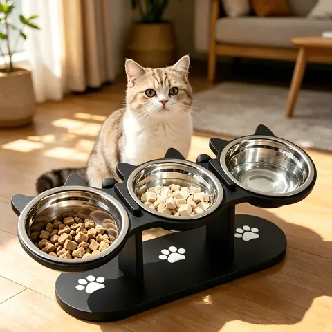 3-in-1 Pet Bowl Set – Raised Cat & Dog Feeder with 3 Stainless Steel Bowls Adjustable Height Space-Saving water Cat food bowl Cat bowls Elevated dog bowls Elevated cat bowls Cat water bowl Cat stuff Dog bowls elevated
