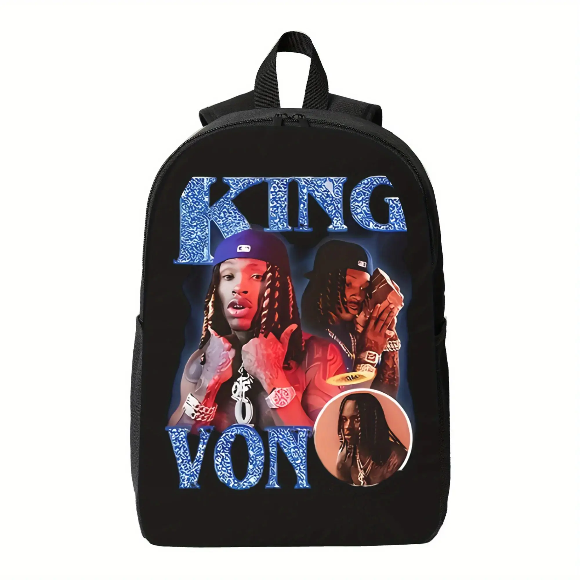 Bold Retro Hip Hop Street Portrait Graphic Polyester Backpack For Teen Boys & Men, Simple Elegant Fashion Lightweight Daypack For School Daily Travel, Practical Casual Streetwear Gift For Hip Hop Lovers