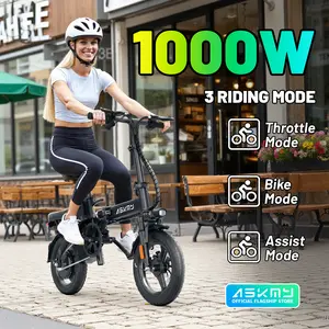 ASKMY E14 Folding Electric Bike for Adults, 750W–1000W Peak Motor, Up to 45 Miles Range | 14" Tubeless Tires, Dual Disc Brakes | UL Certified Lightweight Urban Commuter