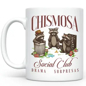 Chismosa Social Club Ceramic Mug, Funny Sarcastic Coffee Mug For Women, Funny Meme Raccoon Tea Cup For Mama, Gift For Her, Mother's Day Gift