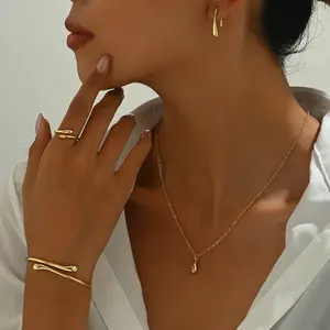 4Pcs 925 Sterling Silver Water Drop Earring Ring Bracelet Set For Women Luxury Elegant Four-piece Jewelry Set Party Wedding