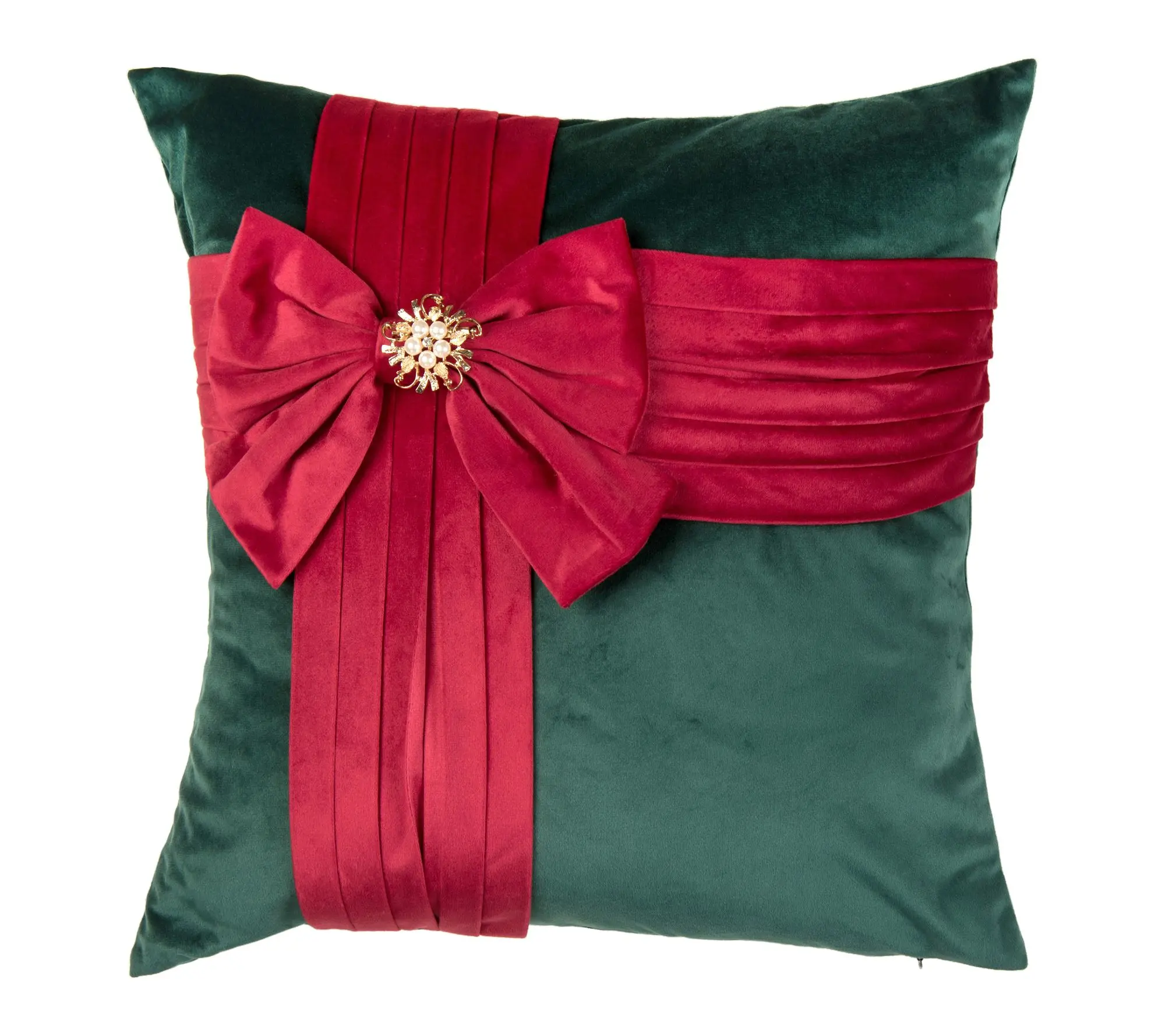 Red Bow Present Christmas Throw Pillow by Valerie