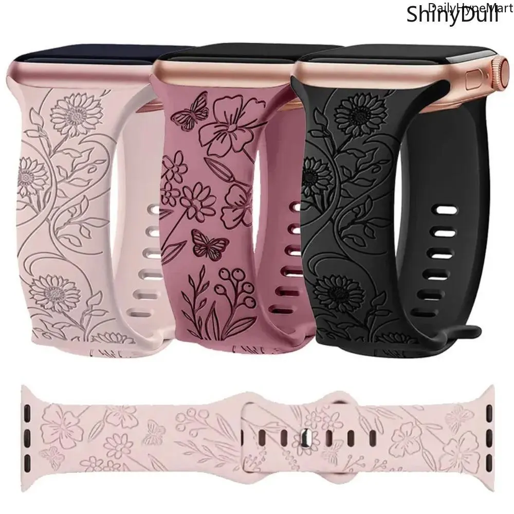 Floral Engraved Apple Watch Band - Stylish Bracelet Strap for 38-49mm Watches, Tech Accessories, Stylish Fashion Accessory
