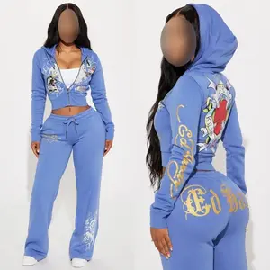 2 Piece Sets Womens Clothing  Letter Print Sweatsuit Hoodie Zipper Hoodie and Sweat Pants Suits Tracksuit Set Womenswear Comfort