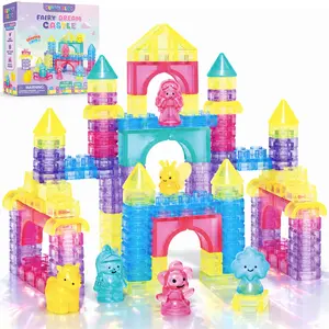 JoySpot Jelly Building Blocks Princess Castle for Toddlers, 54 PCS Soft Sensory Squishy Blocks, Non-Toxic Montessori Stacking Toys for Fine Motor Skills, STEM Preschool Educational Gift for Girls