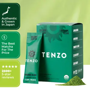 Tenzo® Organic Matcha Single Serve Box of 10 - Ceremonial Grade Green Tea, 2g Sticks, Natural Energy, Zero Jitters, Portable Packets for Travel & On-the-Go