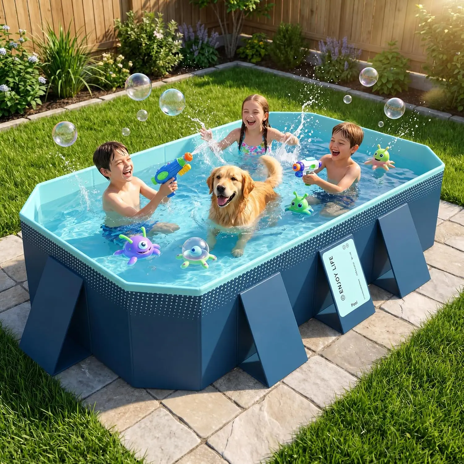 113" Foldable Family Pool | No Inflation Needed | Large Portable Pool for Kids & Adults | Perfect for Backyard Summer Fun