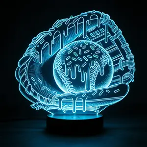 Drip Art Baseball & Glove 3D Illusion Lamp | Remote & Touch Control | Sports Bedroom Decor & Gift