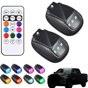 2026 New Solar Car Roof RGB Strobe Light with Remote Control, Solar Cab Lights, Waterproof Interior Car Lights With Various Colors Wireless LED Strobe Lights for Trucks, Motorcycle, Vehicle, Night Driving