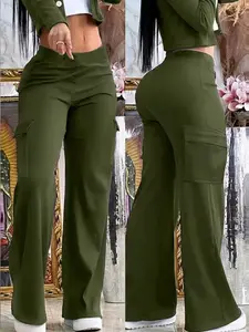 Women's casual cargo pants – Fitted, Geometric, medium stretch, high-waisted design with practical pockets.