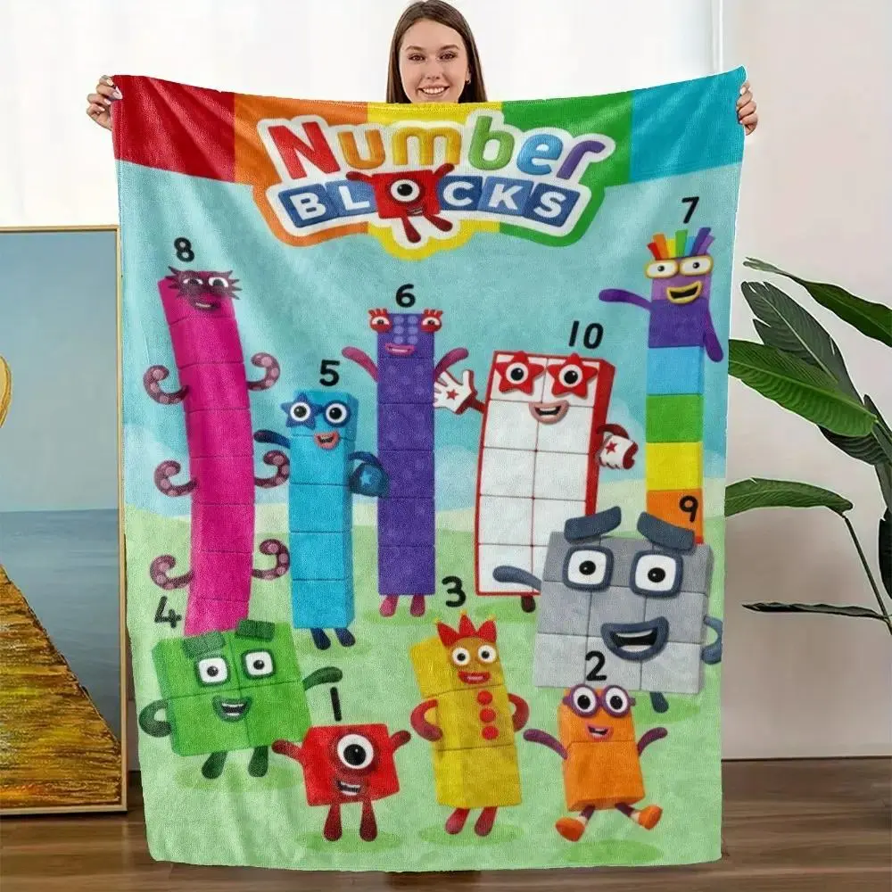 Colorful Number Blocks Cartoon Flannel Throw Blanket, Playful Numbered Character Print Blanket for Kids Bedroom Playroom and Reading Corner, Bright Learning Room Accent, Birthday Holiday Gift for Children tiktokshopbacktoschool