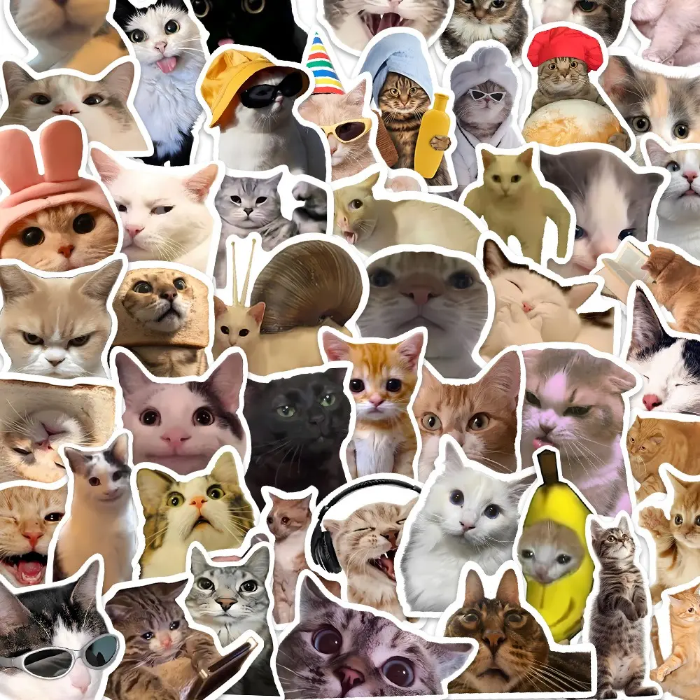50pcs Cute Funny Cat Meme Stickers Pack, Waterproof Real Cat Photo Viral Internet Cat Meme Decals for Laptop, Water Bottle, Journal & Scrapbook, Cat Lover Gift, Stickers For Scrapbooking