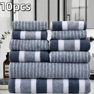 10 Piece Coral Fleece Bath Towel Set, Super Soft, Quick Dry, High Absorbency, Ideal for Home, Hotel, Spa, Hair Salon, Bathroom Essentials