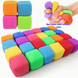 Random Color Squishy Cube, 8pcs Slow Rising Stress Relief Cube, Stretchy Multifunction Fidget Cube for Anxiety Relief, Quiet Fidgets for Classroom
