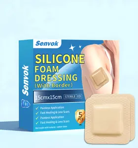 Senvok Silicone Adhesive Foam Dressing with Gentle Border 15cm x 15cm 5 Pack High Absorbency Sterile Wound Bandage for Bed Sore Leg Ulcer Foot Diabetic Ulcer